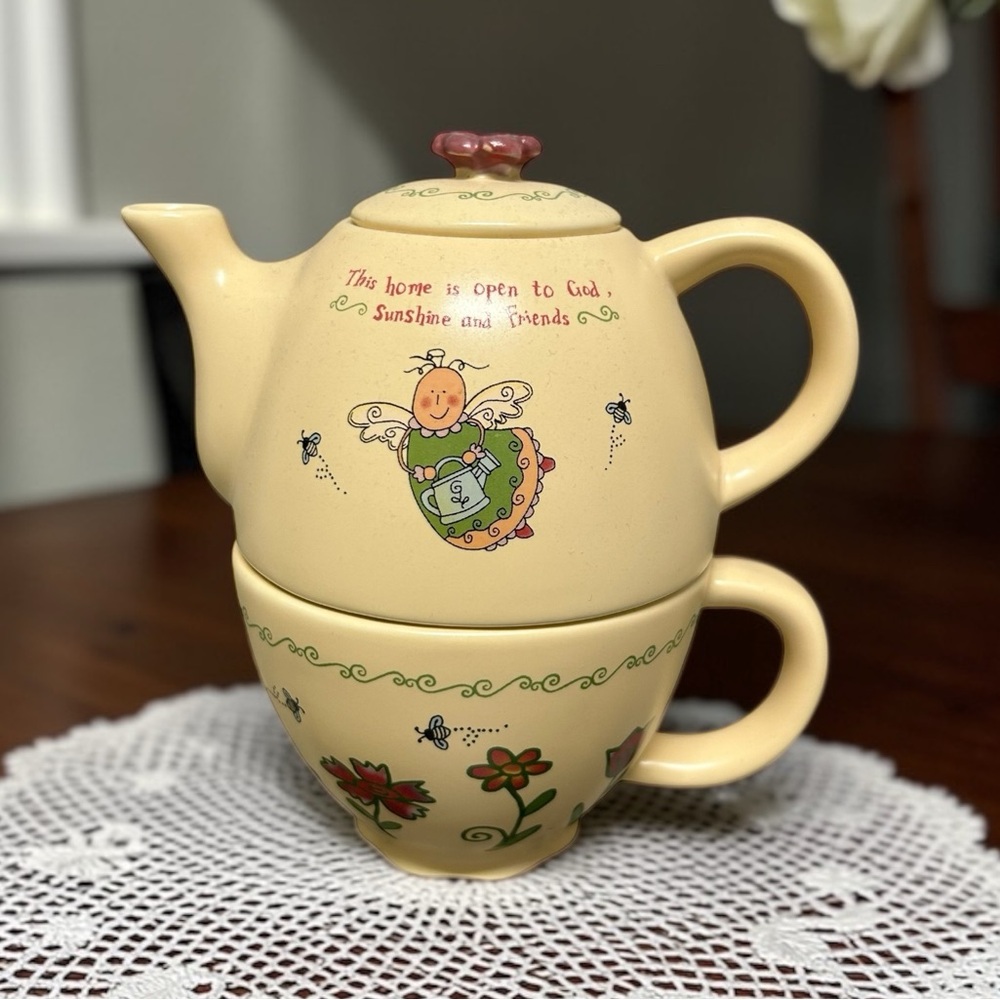 Vintage Ganz Stacking Teapot & Cup Set Angel "Sunshine and Friends"